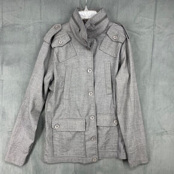 Kane & Unke Other - Kane & Unke Utility Jacket Mens Large Gray White Button Up Hooded Lightweight